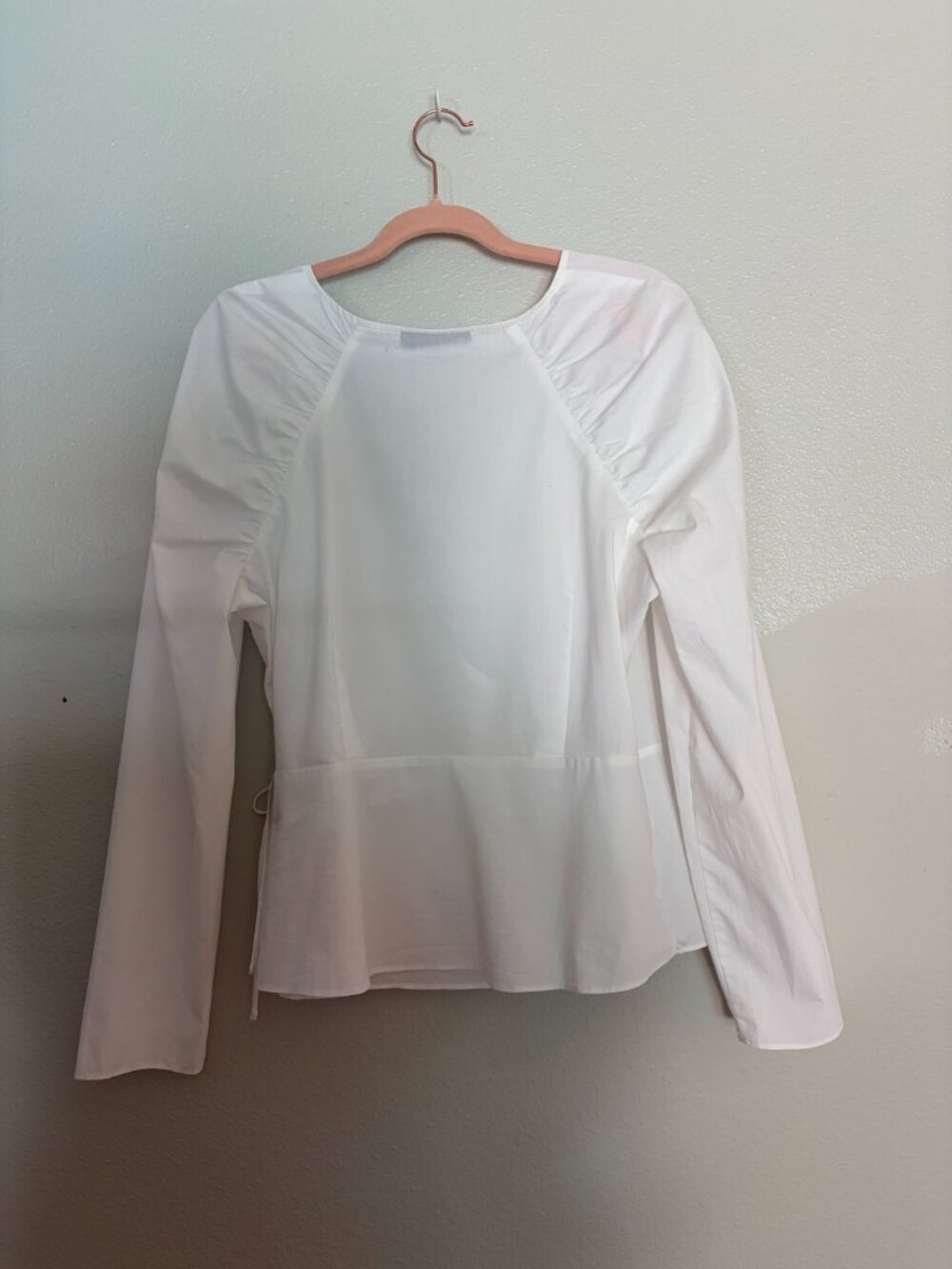 I.N.C. International Concepts | White Cotton Wrap Blouse Side Tie Long Sleeve L - Picture 8 of 9